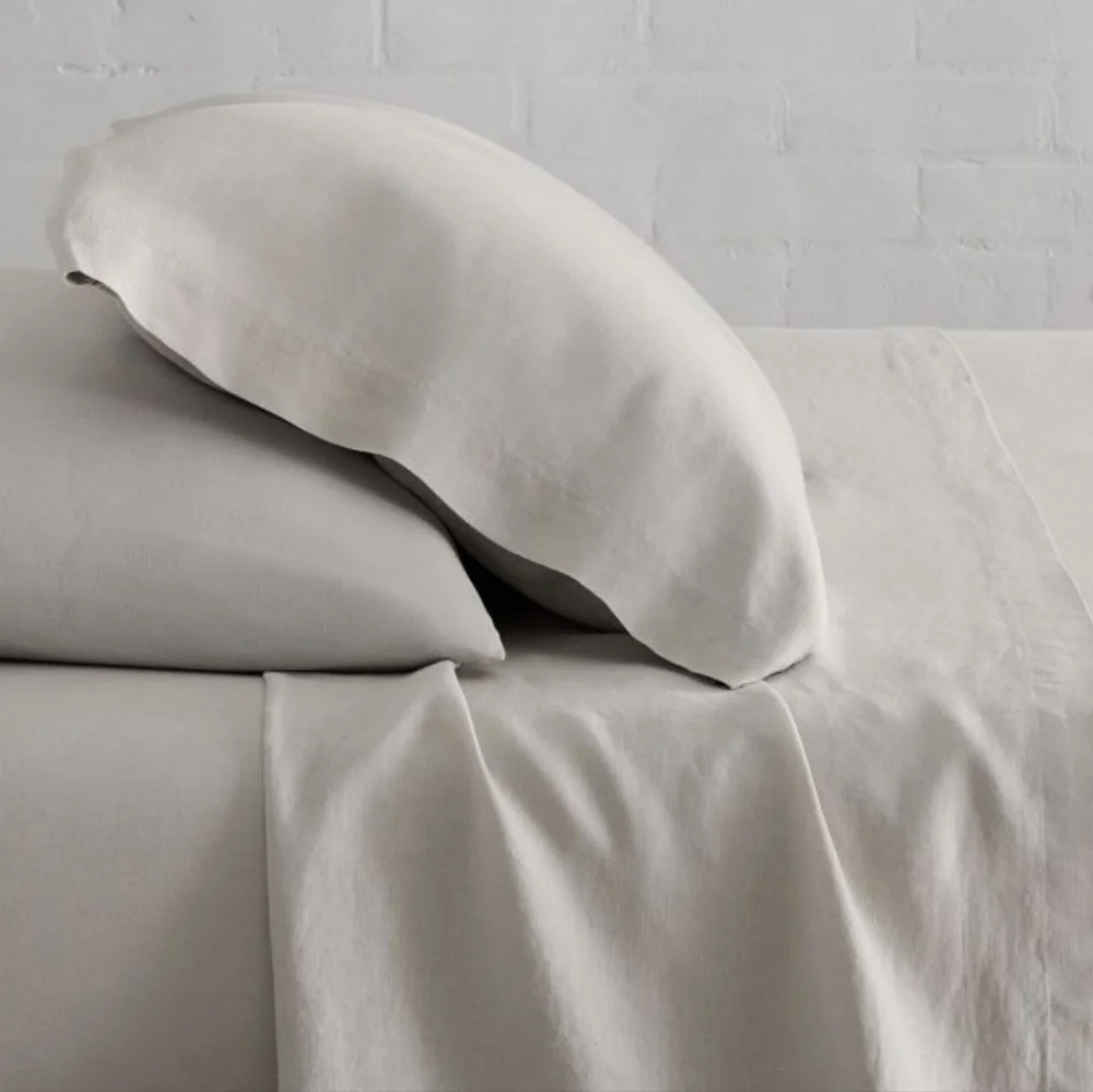 ❤️BUY 2 GET 1 FREE West Elm European Flax Linen Sheet Set,Full,Frost Gray,$269